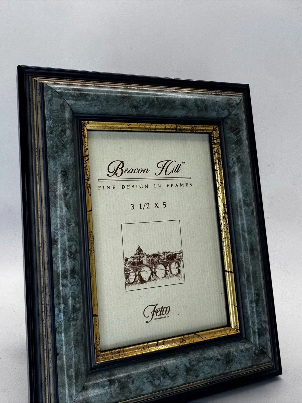 Fetco Teal Marble-Effect Frame with Gold Inner Trim